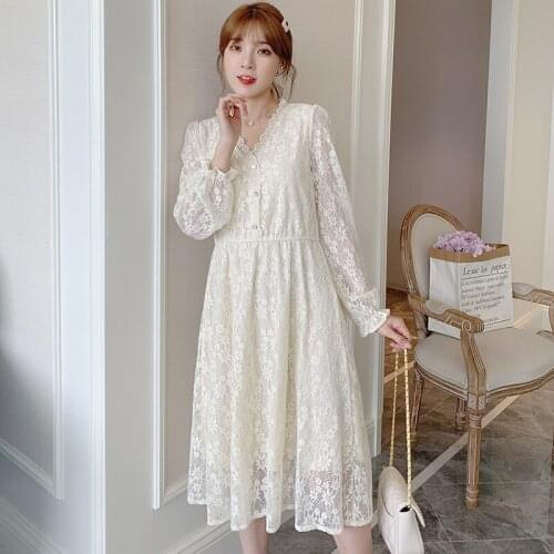 371# Maternity Clothes Spring Autumn Long Sleeve Easy Matching Loose Lace Patchwork Dress for Pregnant Women Pregnancy Clothes