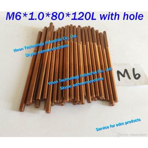 5PCS Pack) M6*1.0*80*120mm Copper Thread Electrode with hole (thread length 80mm), Tapping electrode copper orbital M6 for EDM