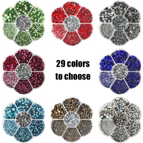 5000pcs/box Mixed Sizes(ss4-ss30)/Hotfix Rhinestone 29 Colors To Choose Capri Blue DMC Hot Fix Glass Rhinestones for Dress Decor