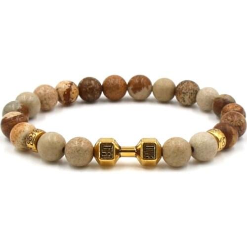 8mm ih5 elastic adjusted Charm nature agate Onyx Spartan helmet Dumbbell Bracelet Fashion