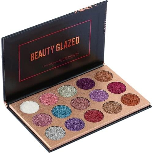 BEAUTY GLAZED 15 Colors Shimmer Shiny Eyeshadow Palette Waterproof Glitter Diamond Pigment Eye Shadow Powder Makeup Cosmetic