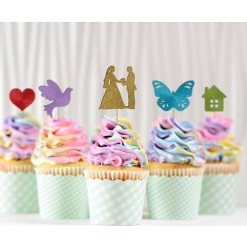12ct Custom Shiny Wedding Cupcake Topper Glitter Personalised party decor birthday decor Dessert toothpicks Bridal Shower