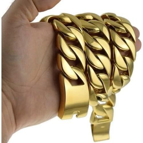 24/31MM Width High Quality 316L Stainless Steel Gold Tone Cuban Curb Chain Jewelry Mens Necklace Or Bracelet 8-38" New Gift