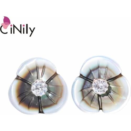 CiNily Created Shell Cubic Zirconia Solid 100% 925 Sterling Silver Wholesale Flower for Women Jewelry Stud Earrings 11mm SE030