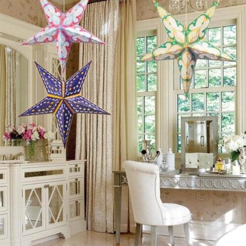 2Pcs Paper Star Ceiling Light Cover Wedding Decorative Lampshade Christmas Party Hanging Pendant Xmas Ornament