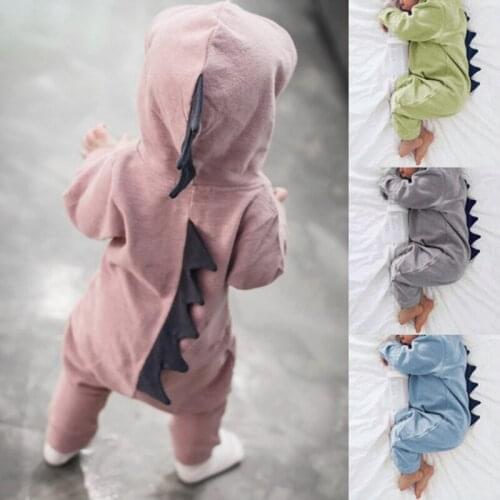 Baby Rompers Toddler Boy Girl Cute 3D Dinosaur Jumpsuit Spring Warm Clothes Solid Cotton Romper Unisex Hooded Playsuit Clothing