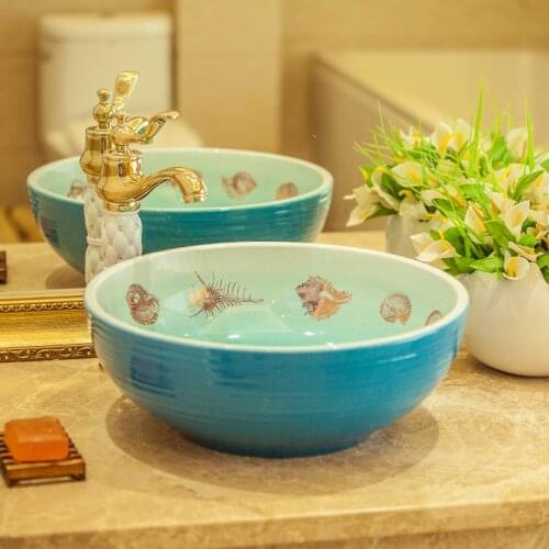 Chinese Europe Vintage Style Art wash basin Ceramic Counter Top Wash Basin Bathroom Sinks bathroom basin bowl Mediterranean