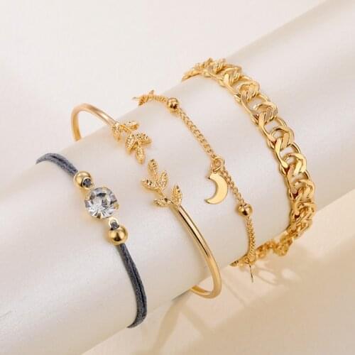 FAMSHIN 2021 Geometry Moon Bracelet Sets For Women Birthday Gift Party Pearl Chains Charm Bracelets Cute Fashion Jewelry Bohemia