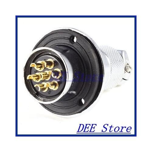 Flange Mounting GX25-7 7Pin Male 25mm Aviation Plug Connector w Plastic Cover