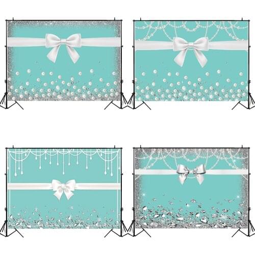 Breakfast Blue Bow-Knot Birthday Backdrop Sweet 16 Turquoise Bow Photography Background Bridal Shower Wedding Banner Backdrops