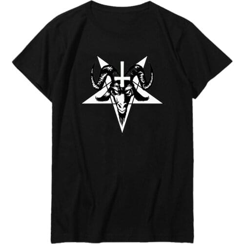 Baphomet Goat entagram Demonic Satanic Satanism Demon Devil Occult Goth Casual graphic tee short sleeve t-shirts Mens clothing