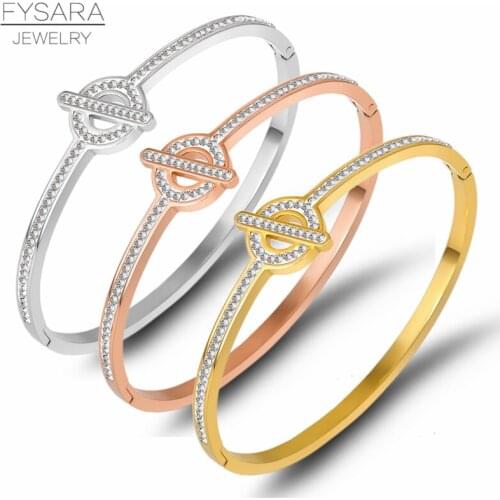 FYSARA Classic Cubic Zirconia Crystal Knot Bangles Charm Thin Bracelet for Women Stainless Steel Austrian Crystal Circle Bangles