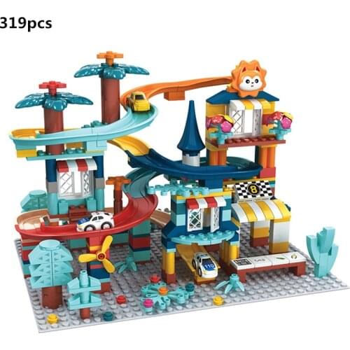 Marble Race Run Racing Car Slide Track Building Blocks 319pcs Kit Small Size Bricks Creator Ideas DIY Model Toys For Children