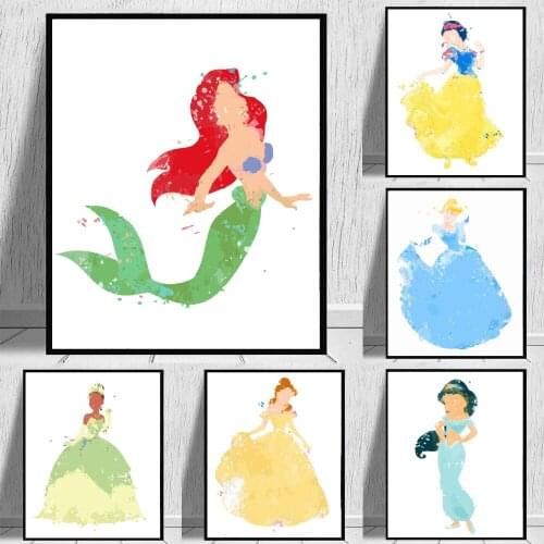 Canvas Painting Disney Cartoon Mermaid Prints and Posters Quadros Wall Art Picture for Kids living Room Gift Decoration Cuadros