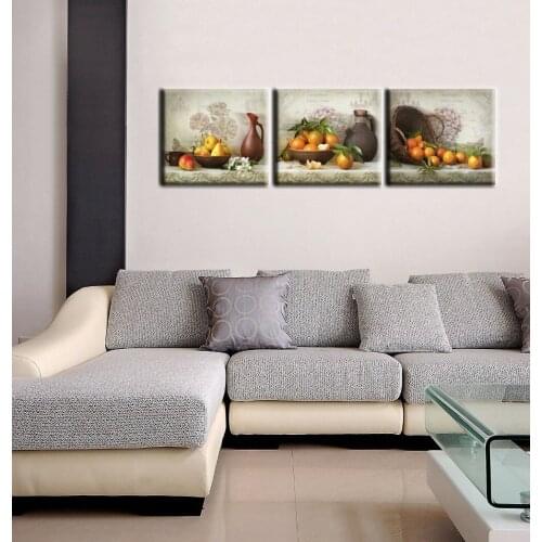 3 Pcs Vintage Fruits Orange Print Wall Art Kitchen Home Decor Wall Picture painting for Living Room Bedroom Decorative Pictures