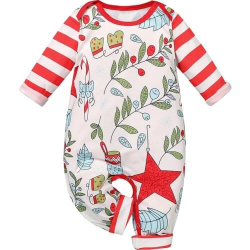 Infant Long Sleeve Romper Stripes Star Printe Button Baby Boys Girls Clothing Christmas Jumpsuits 0-12M