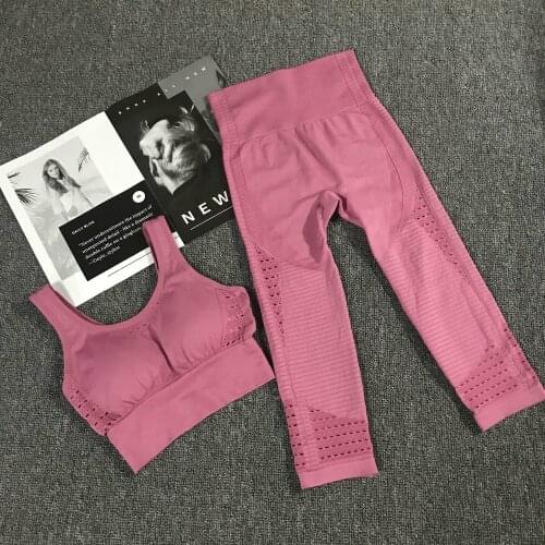 2PCS Yoga Set Strappy Bra+High Waist Energy Seamless Capris Women Gym Workout Clothing Tracksuit Yoga Leggings Pants Sports Suit