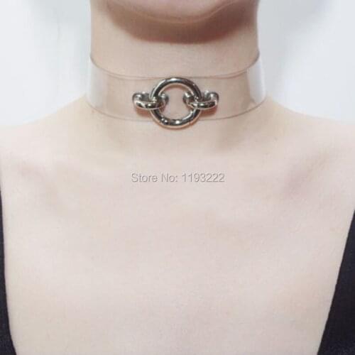 Fashion Harajuku Punk Fetish Handmade Metal O Round 90S Choker Clear PVC Vinyl Collar Transparent Necklace