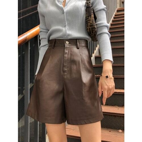 2021 New PU Leather Shorts High Waisted Bermuda Shorts Faux Leather Loose Shorts Loose Casual Street Wear Bicycle Shorts DK565