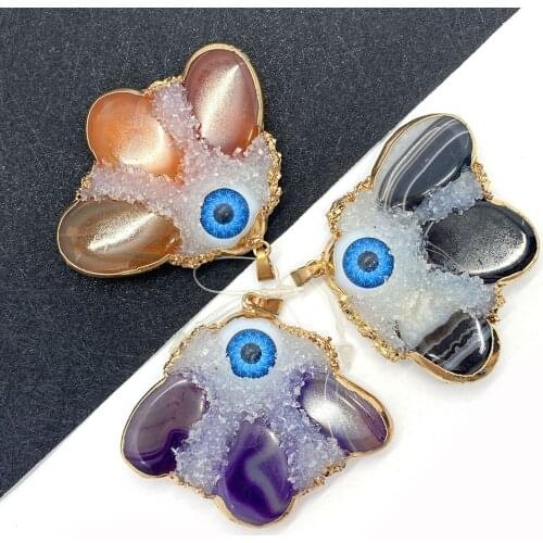 Natural Stone Pendant Necklace Crystal Inlaid Butterfly Shape Eye Bead Jewelry DIY Making Necklace Bracelet Accessories Charm