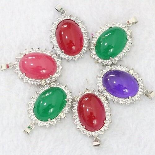 Charms oval pendant 26x32mm green red purple chalcedony jades crystal for women necklace accessories jewelry fidnings B1104
