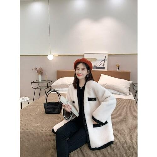 Casual Winter Wool Blends Woman Rabbit collar Coats Automotive Women Overcoats Shearling Lamb Fur Biker Coat 2021