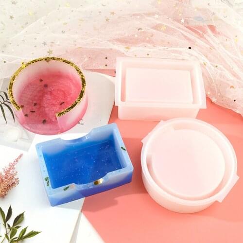 Crystal Epoxy Mold DIY Box Silicone Resin Mould Handmade Square Round Coaster Storage Box Casting Mold Set