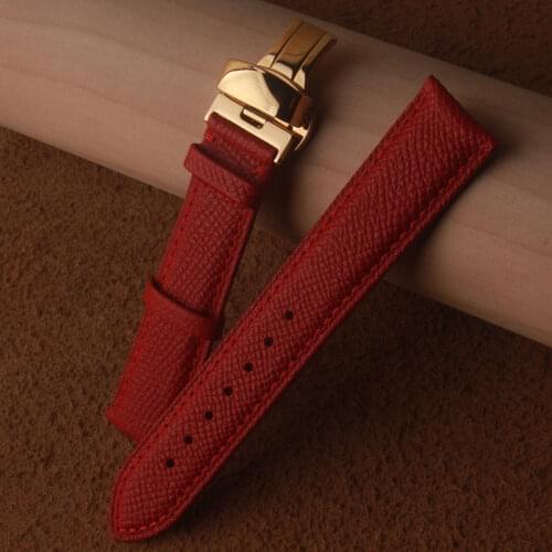 Watchbands Genuine Leather Watch Band straps 14mm 16mm 18mm 20mm Watch accessories Women Men Red Belt band with Gold Buckles Hot