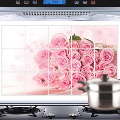 Pink Rose Wall Decal for kitchens art decoration exhaust fat oil proof stickers 75 * 45cm