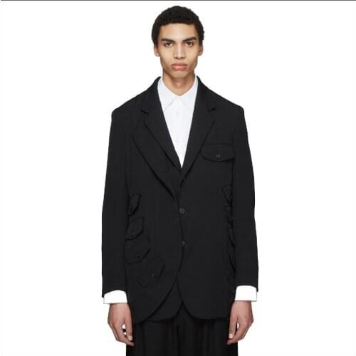 S-5xl Men Suit Jackets Multi-pocket Loose Double Collar New Style Gothic Clothes Hairstylist Irregular Blazers Original Design