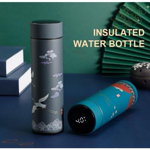 Smart insulated water bottle stainless steel tumbler travel coffe mug tea infuser bottle Chinese classical style thermos cup