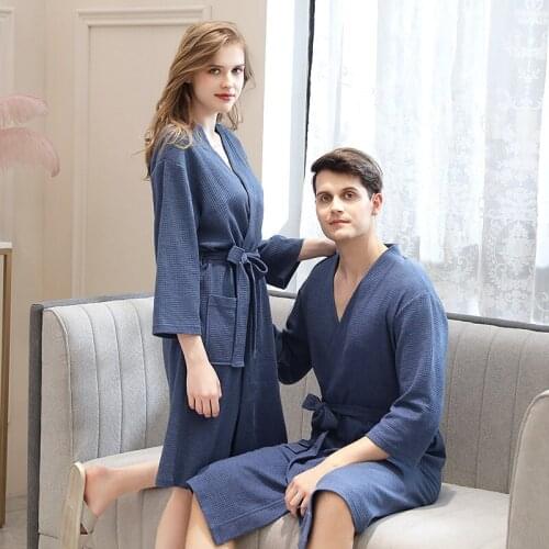 NewBang Spring And Summer Thin Ladies Waffle Soft Bathrobe Lovers Robes Comfortable Homewear Women Nightgown