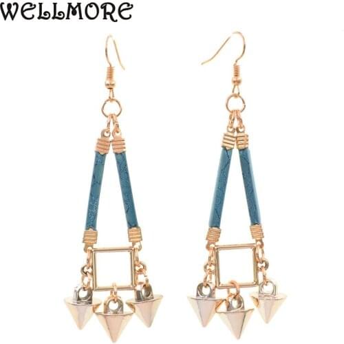 WELLMORE new style earrings 5 colors fashion leather Geometric long earrings for women party jewelry