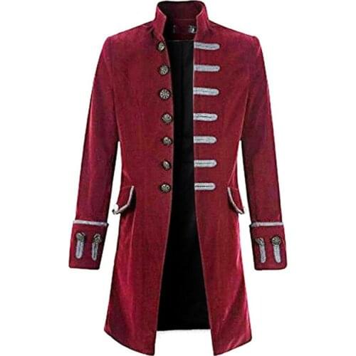 Western retro style long Windbreaker fashion men steampunk jacket mens Solid color Casual Cardigan coat Male outerwear uniform