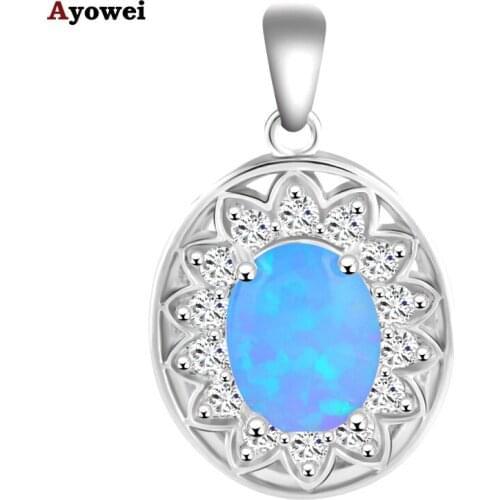 Office style Zircon Blue Fire Opal Flower design Stamped Silver Pendants for women Wholesale Retail Fashion jewelry OP556A