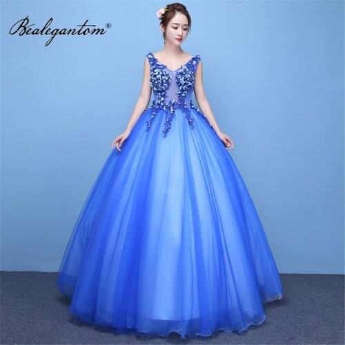 Bealegantom Sexy V-Neck Quinceanera Dresses Ball Gown Flowers Sweet 16 Prom Party Gown Debutante Vestidos De 15 Anos QD1318