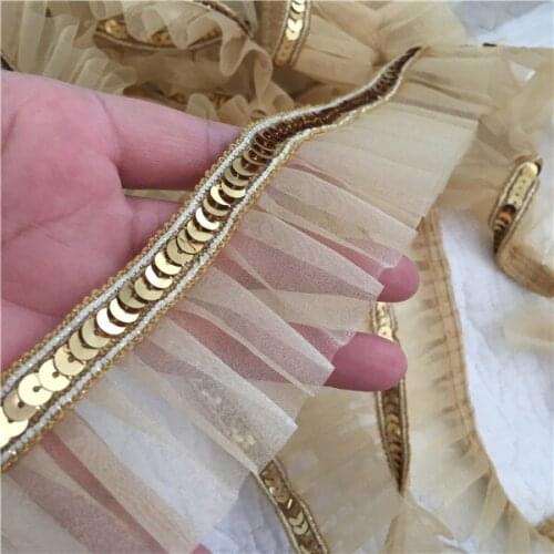 1Yard 4.5cm wide Gold Sequined Mesh Stage Costume Doll Dress Lace Skirt Material Wedding Dress Costume Diy Fabric Accessories
