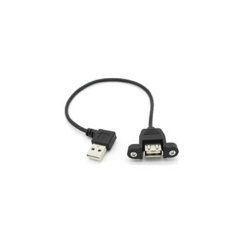 100pcs / lots 20cm 90 Degree Right Angled USB 2.0 A Male Connector to Female Extension Cable With Panel Mount Hole ,By Fedex