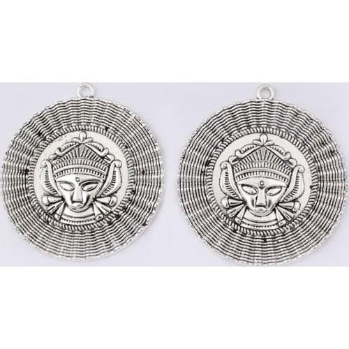 2PCS Boho Bohemian Carved Ethnic Goddess Charms Round Pendants for Necklace Jewelry Findings 79x75mm