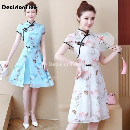 2021 chinese dress traditional printed dress qipao ladies evening dresses vintage cheongsam women bride chiffon cheongsam dress