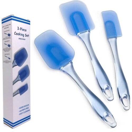 3pcs Slicone Spatula Set Transparent Blue Slicone Scraper Baking Kit Cake Tools Set
