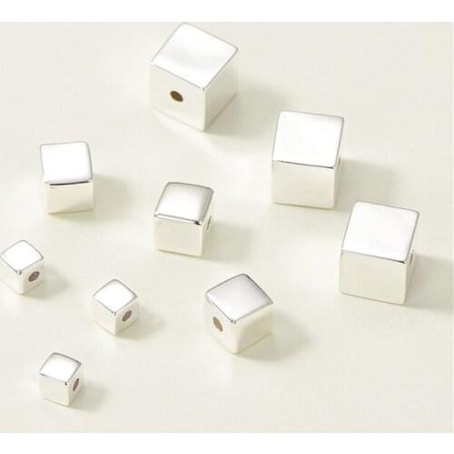 4-8mm 2pcs 925 sterling silver mini cube Geometric small squares scattered Spacer Beads for making jewelry accessories