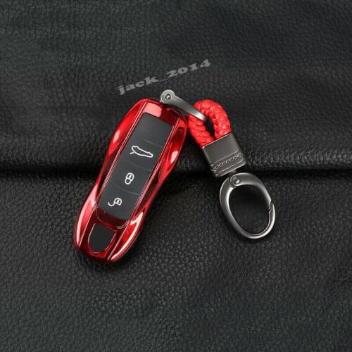 5pcs Red ABS Chrome Remote Key Case Cover For Porsche Macan 2015 2016 2017 2018
