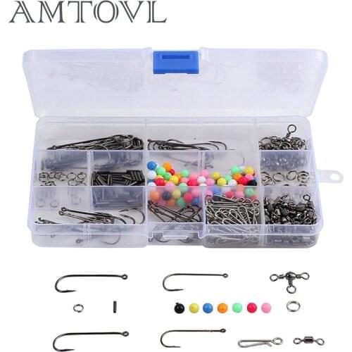 AMTOVL Fishing Hooks Set Fishhook Sea Fishing Tackle Rig Set 50+ Rigs And Beads/Swivels/Crimps/Hooks Tackle Accessories with Box