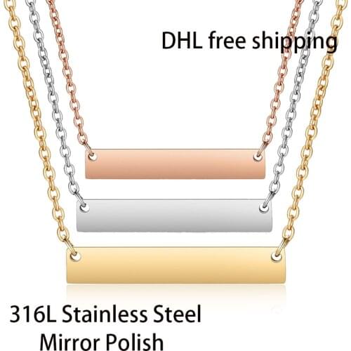 DHL Free Shipping 300pcs/lot 316L Stainless Steel Mirror Polish Bar Necklace Fashion Unisex Choker Necklace 45cm Length 18 inch