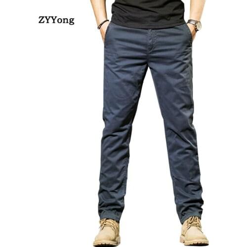 ZYYong Mens Casual Pants Cotton Business Casual Fashion Slim Pants Straight Pants Slightly Elastic Comfortable Mens Trousers