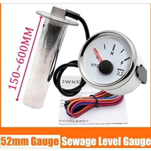 52MM HTG Sewage Level Gauge + Sewage Level Sender Sensor Marine Boat Car RV Holding Tank Water Level Indicator Fuel Level Sensor