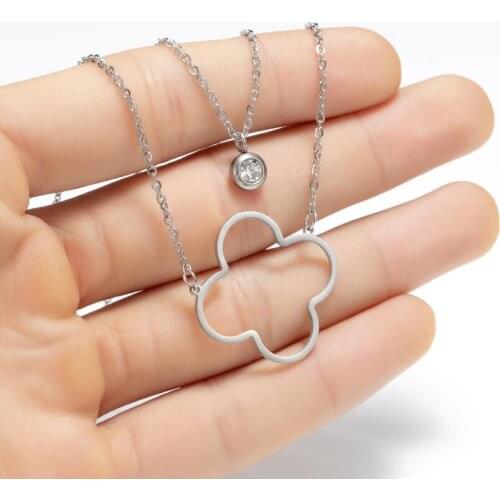 Double necklace four leaf clover pendant zircon necklace heart-shaped necklace cute jewelry 2020 New Jewelry Gift