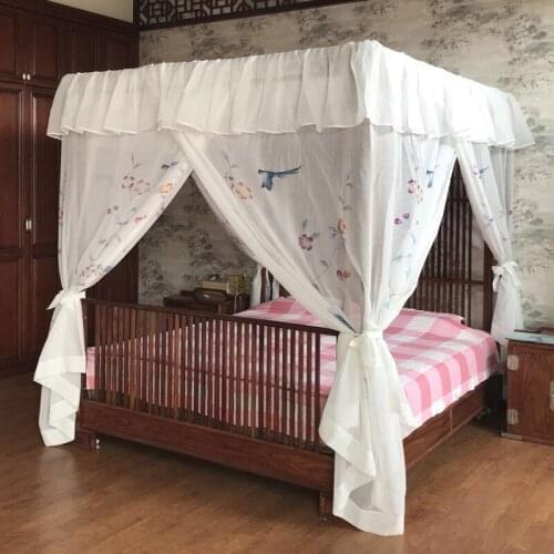 Elegant Lace Hand Painted Mosquito Net Canopy Bed Curtain Valance Bird Design Drapery Home Decoration Roman Curtains Bedding