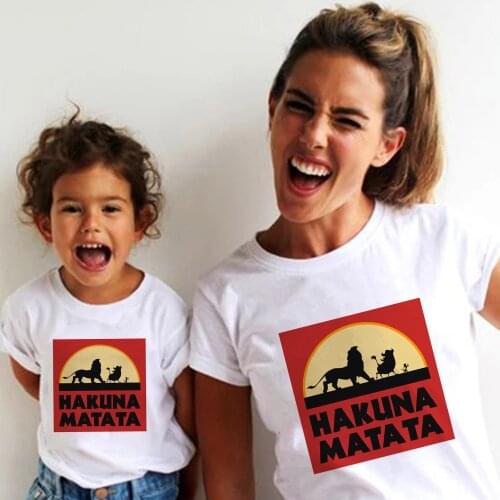 Kids Clothes Funny Lion King Print Paired Clothes Mom Son Cartoon HAKUNA MATATA Tee Adult Short Sleeve Kawaii Boy Girl T shirt
